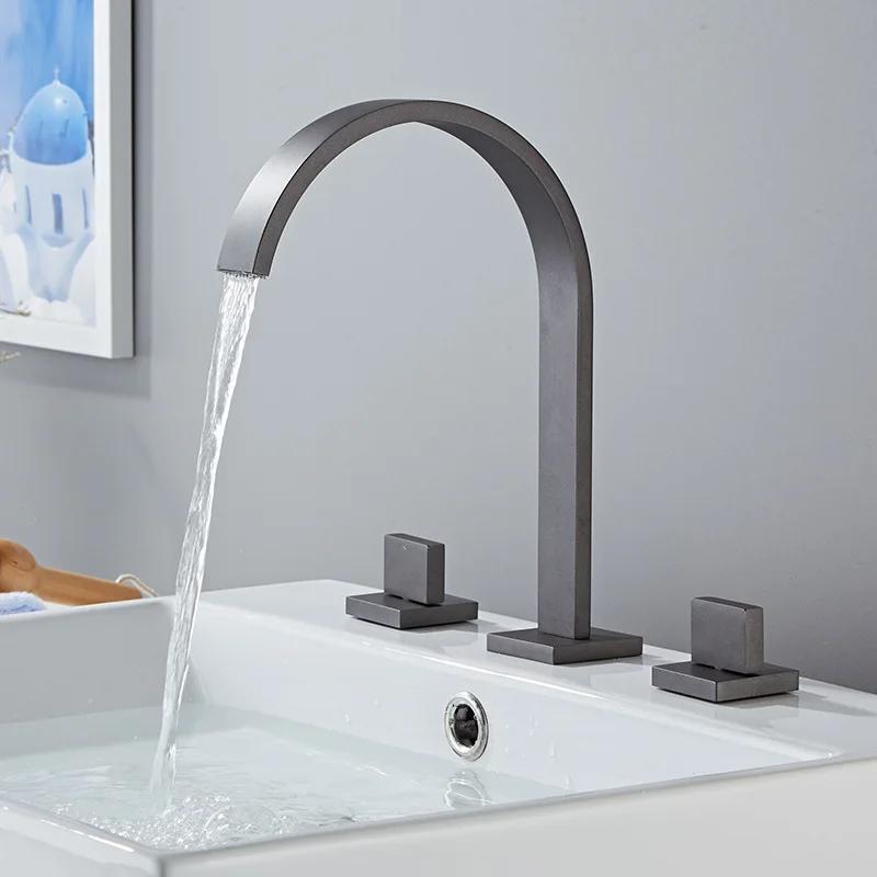 Black Basin Faucets Brass Chrome Deck Mounted Bathroom Sink Faucets 3 Holes Dual Handles Hot And Cold Water Tap Gold