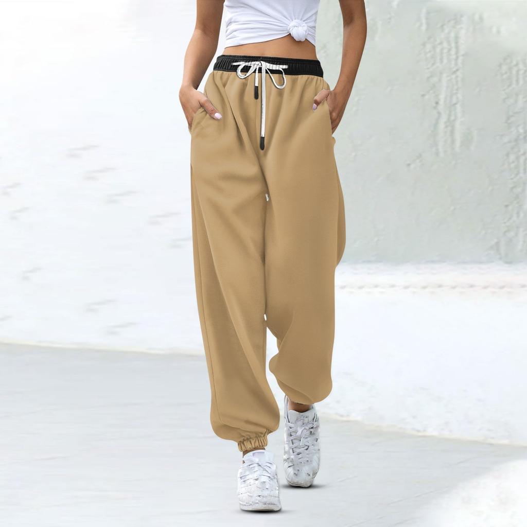 Женские модные спортивные повседневные спортивные штаны с карманами на шнурке и в тон