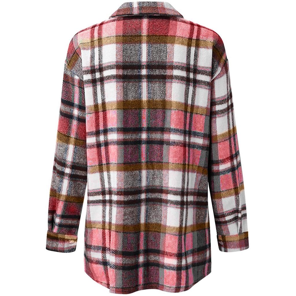 Женские клетчатые рубашки с начесом, фланелевая куртка с длинными рукавами и лацканами на пуговицах и карманами, фланелевая куртка, пальто