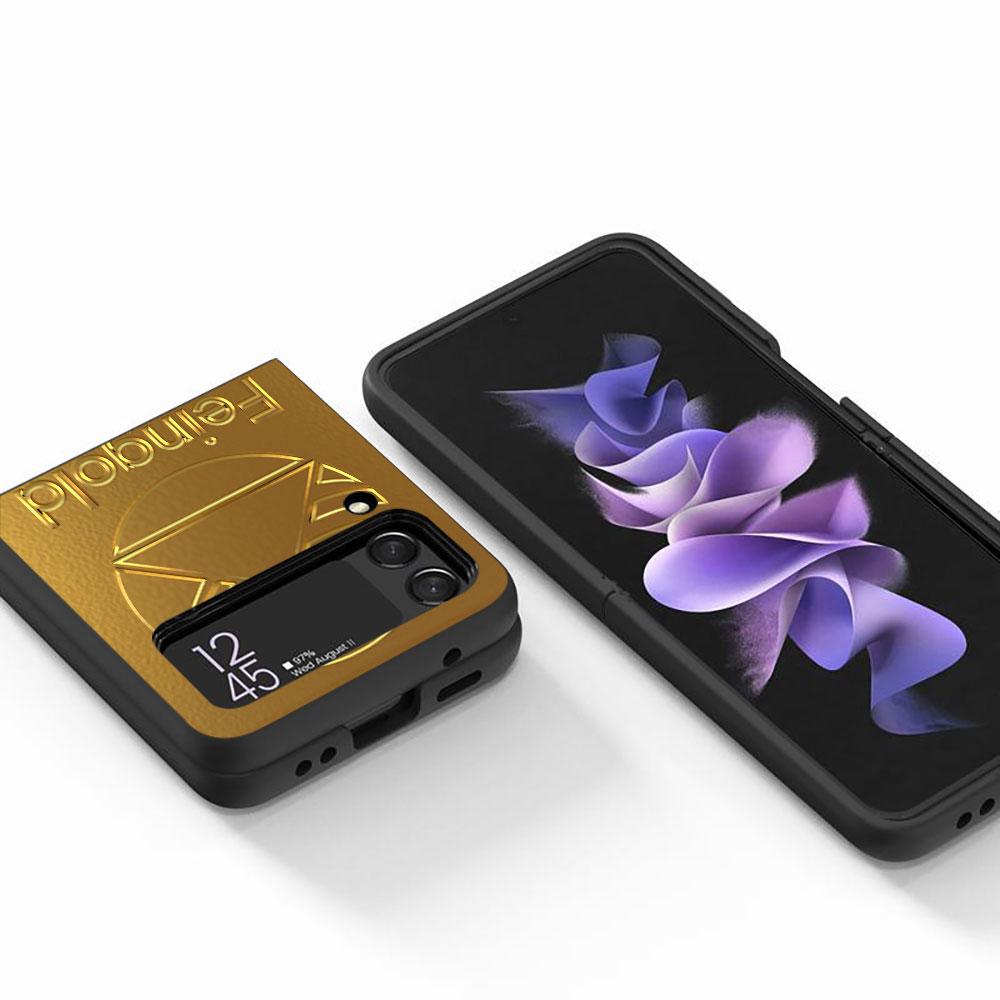 Чехол с рисунком из тонкого золота для Samsung Galaxy Z Flip4 Flip3 5G, жесткий ПК чехол для мобильного телефона Z Flip 4 3, черный Coque Zflip4