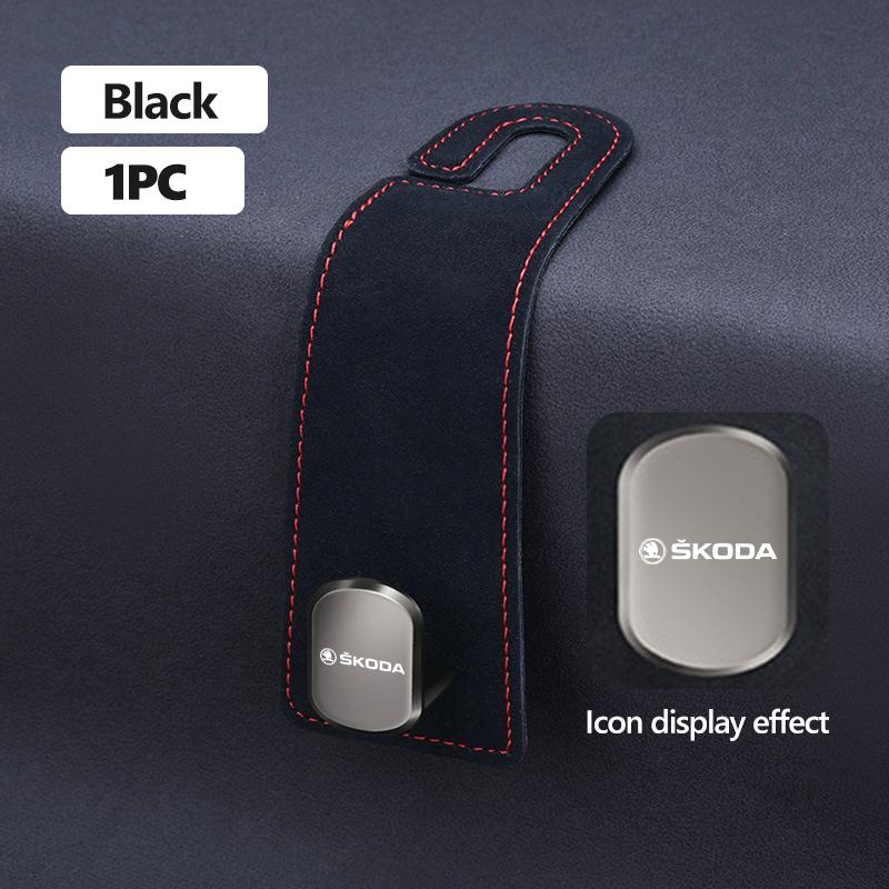 AAAJE1 For Skoda Alloy Suede Car Seat Headrest Hook Auto Back Seat Organizer Accessories Kodiaq Fabia Kamiq Karoq Octavia 2 3 Rapid
