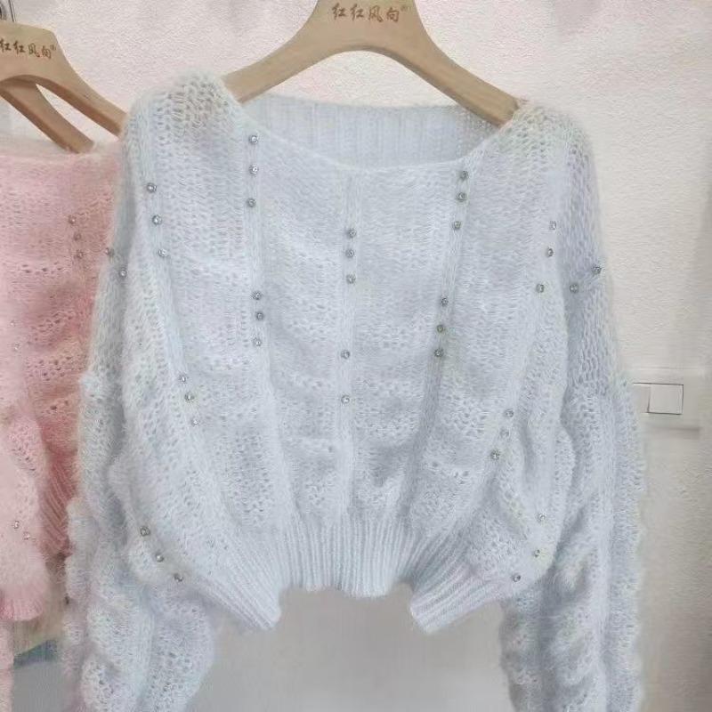 Пуловер, женский свитер, 2023, мягкий клеевой короткий свитер, весенний, с круглым вырезом, корейский свободный вязаный свитер с длинными рукавами, женский пуловер