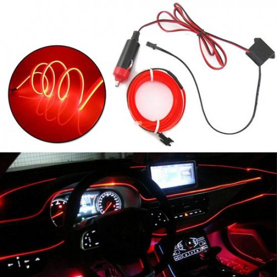 Super 2M Red Bright Auto Decor Car Atmosphere Wire Light Cold Light Strip AUXITO
