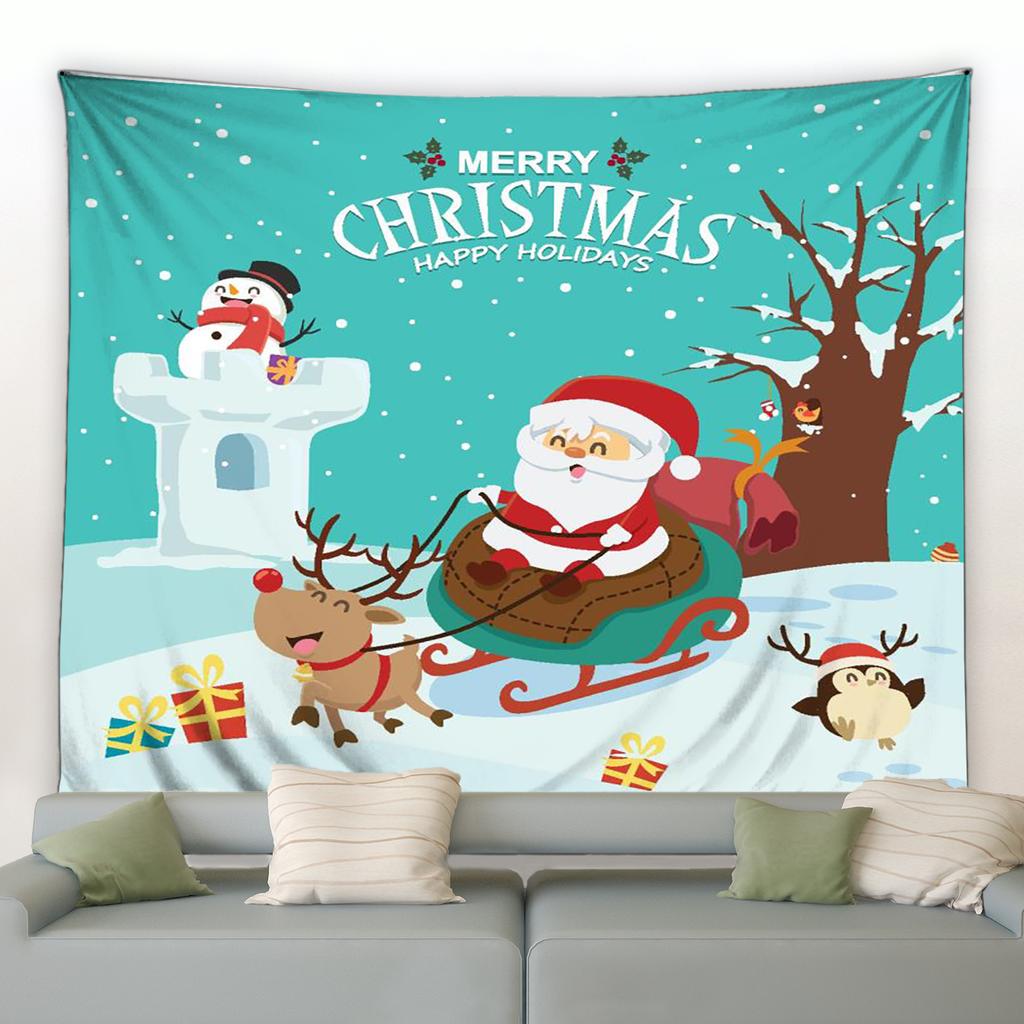 Merry Christmas Cartoon Santa Claus Printed Pattern Tapestry Home Living Room Bedroom Decoration Background Cloth Tapestry