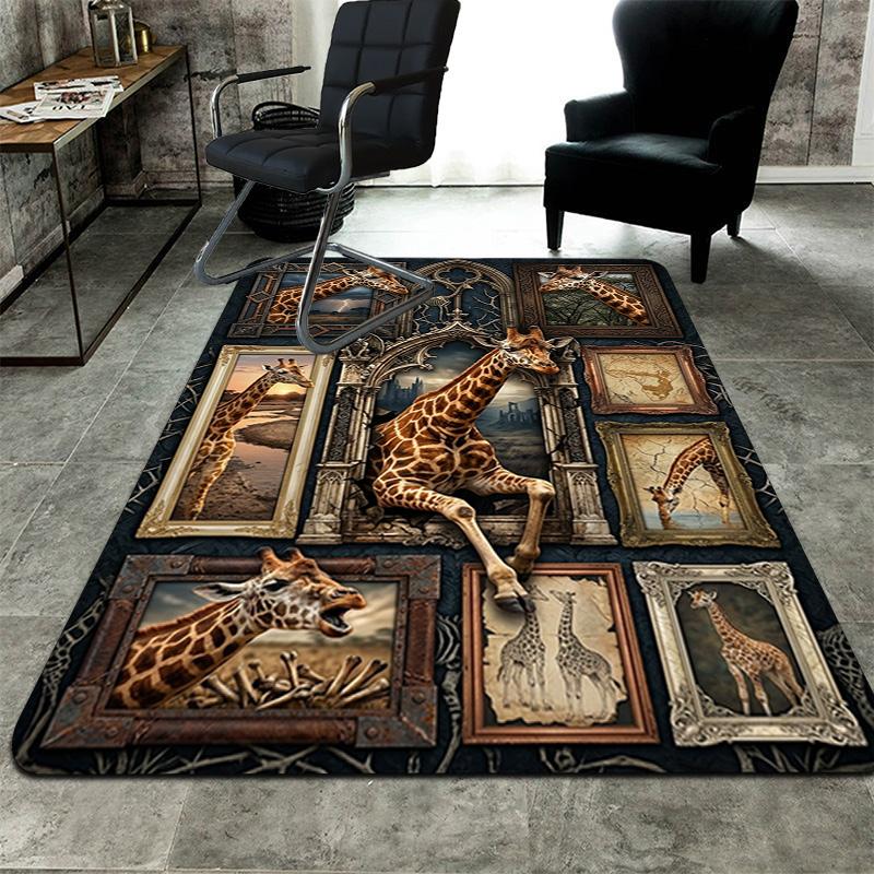 Giraffe Collage Pattern Rug Floor Mat for Living Room or Bedroom Soft and Comfortable Carpet a Gift for Birthday and Holiday.