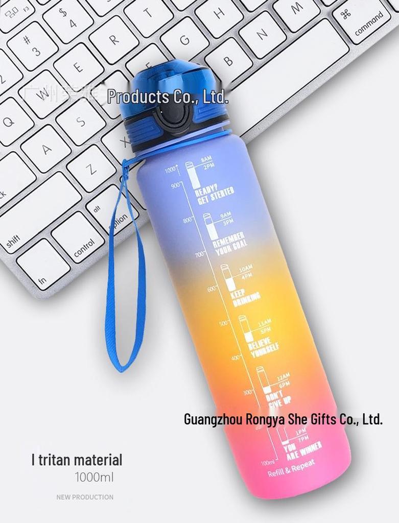 Градиентная спортивная бутылка для воды Tritan - 1 л Пластиковая пищевая фитнес-бутылка