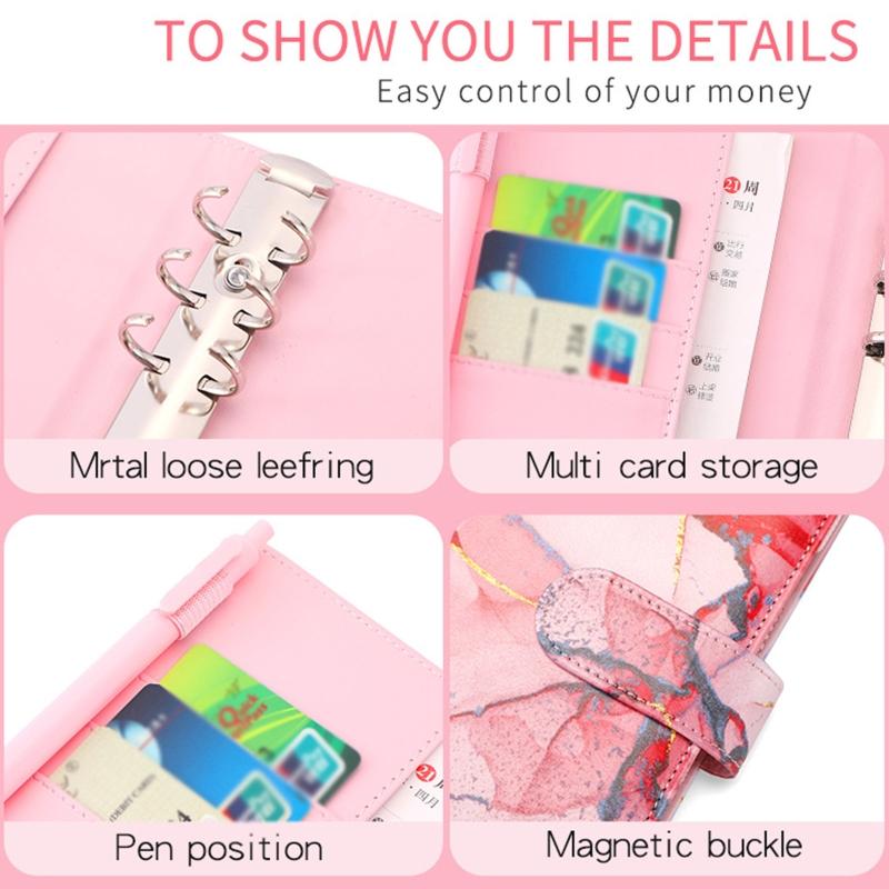 Marble A6 Budget Binder for w/ Budget Sheets Cash Envelopes Bag Colored Label Stickers for Budgeting Cash Budget Organiz