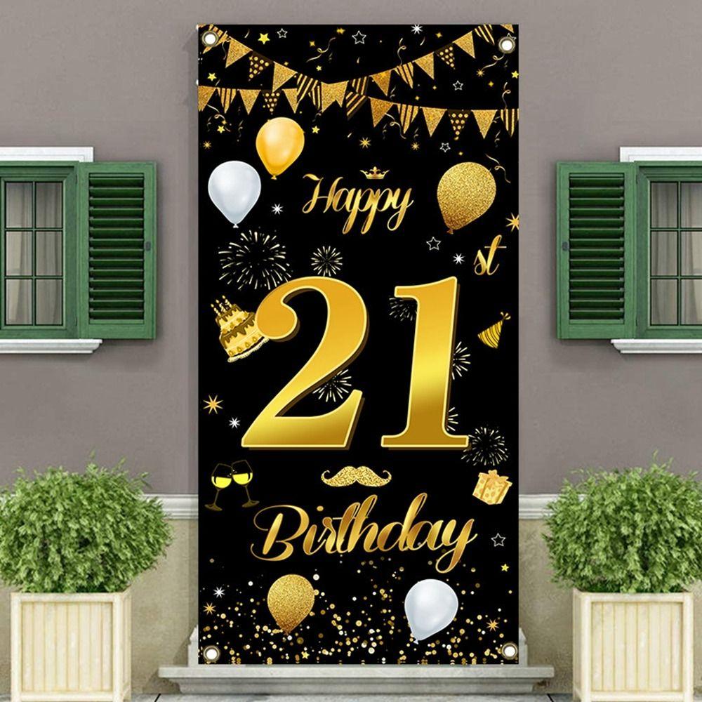 Black Gold Birthday Background Cloth Polyester Anniversary Backdrop  Anniversary