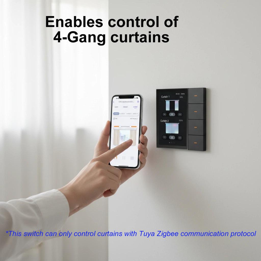 Tuya 4 Gang Zigbee Smart Home Product Wall Switch with Touch Screen Display App Control Panel Hotel Support Google Alexa F3 Pro