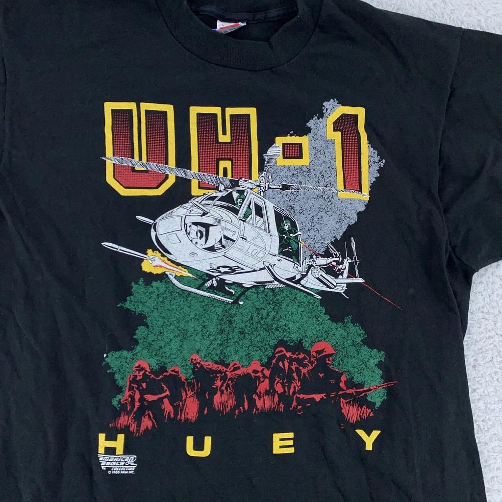 Vintage UH-1 Huey Shirt Medium Black Vietnam Helicopter Graphic Military 90s