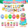 New 34PCS Hello Summer Hawaii Party Supplies W/ a Banner, Cake Toppers, Balloons New