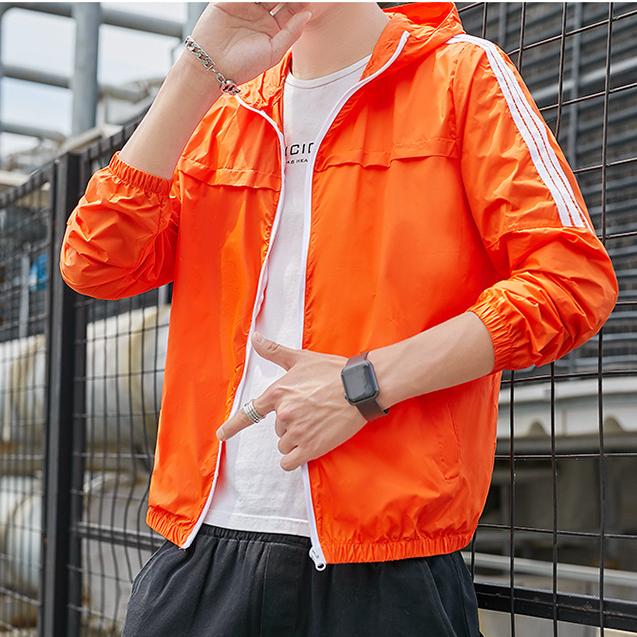 Летняя солнцезащитная куртка, мужская модная универсальная куртка из ледяного шелка в полоску с капюшоном, повседневная легкая ветровка для рыбалки на открытом воздухе