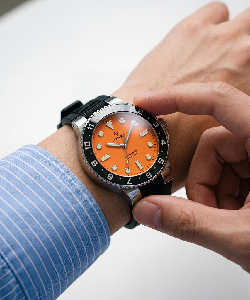 Diwodeu Dw-208R-Or Spino Diver 300 Sunset Orange Men'S Rubber Urethane Wristwatch