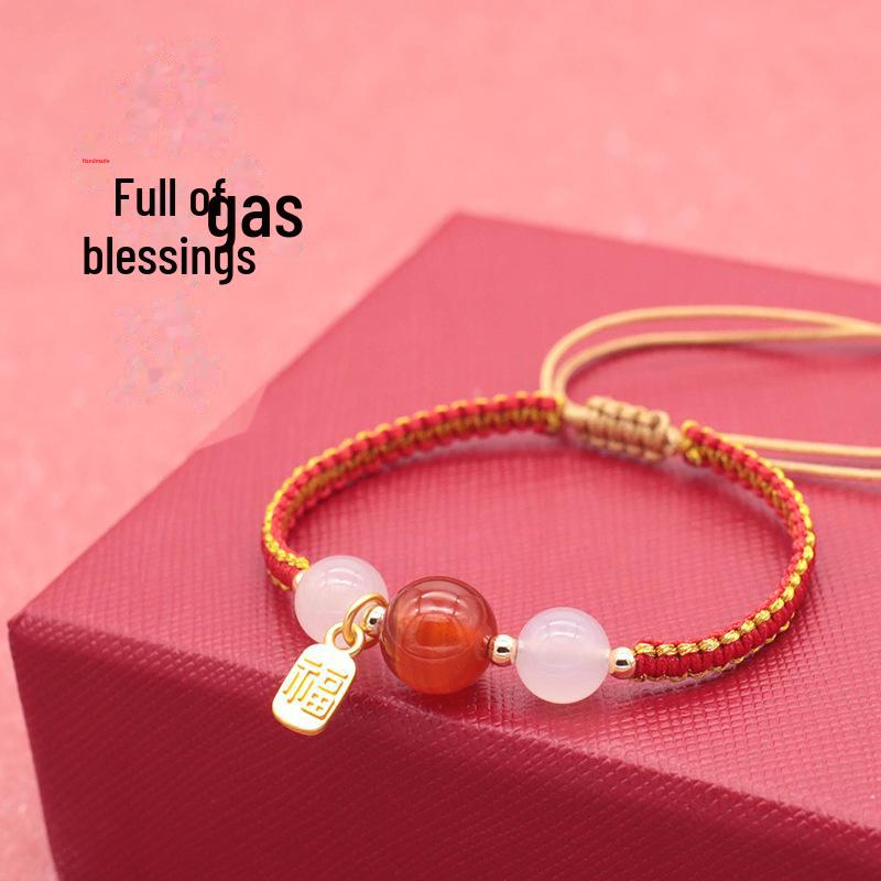 Оригинальный браслет из веревки из южного красного агата: Сплетено вручную, в простом китайском стиле для женщин, подруг и пар.