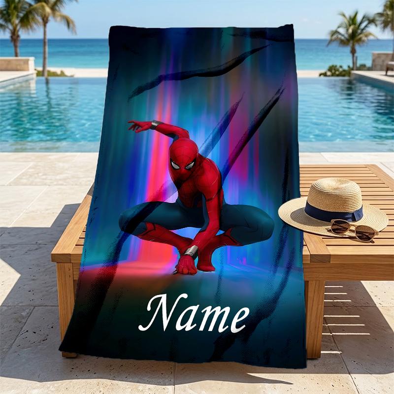 Personalized Name Spider-Man Pose Stylish Digital Printing Beach Towel Quick‑Drying Absorbent Blanket for Beach Pool Gym Travel