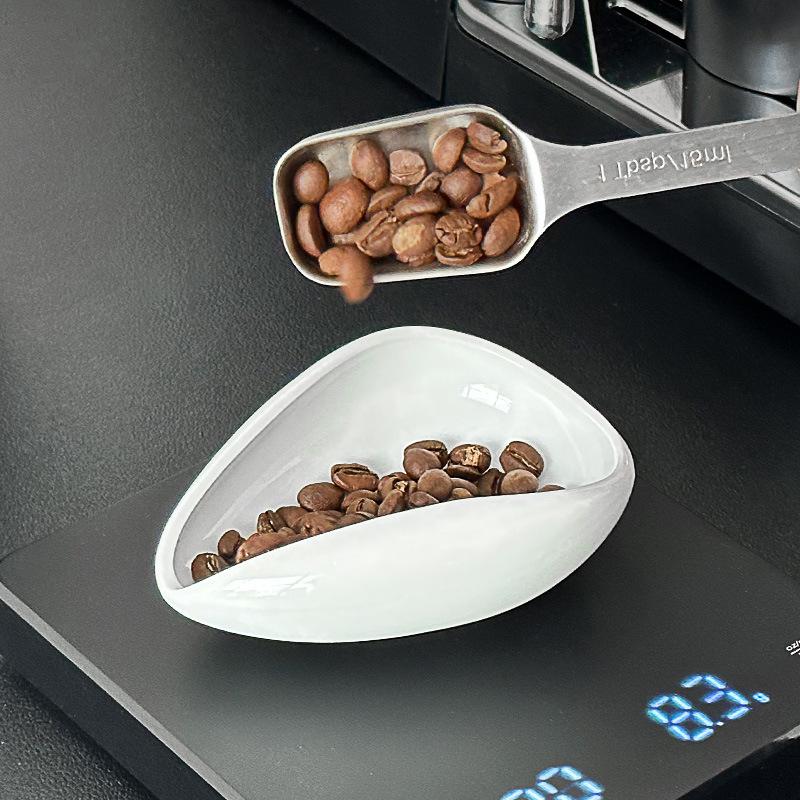Coffee Beans Dose Trays Wooden Bean Shovel Scoops Ceramic Weighing Bean Dish Coffee Powder Measuring Tray Coffee Accessories