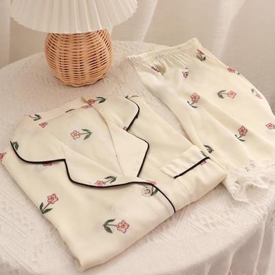 Пижама из ледяного шелка женская летняя прохладная и гладкая с коротким рукавом и шортами комплект из двух предметов милое кружевное домашнее платье