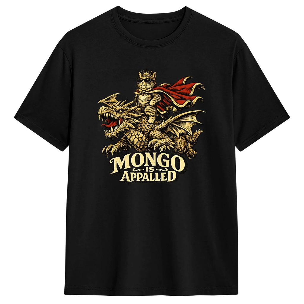 Mongo is Appalled Princess Cat Riding Dinosaur TShirts Unisex Awesome Pure Cotton Tees Crew Neck Short Sleeve T Shirts Unique