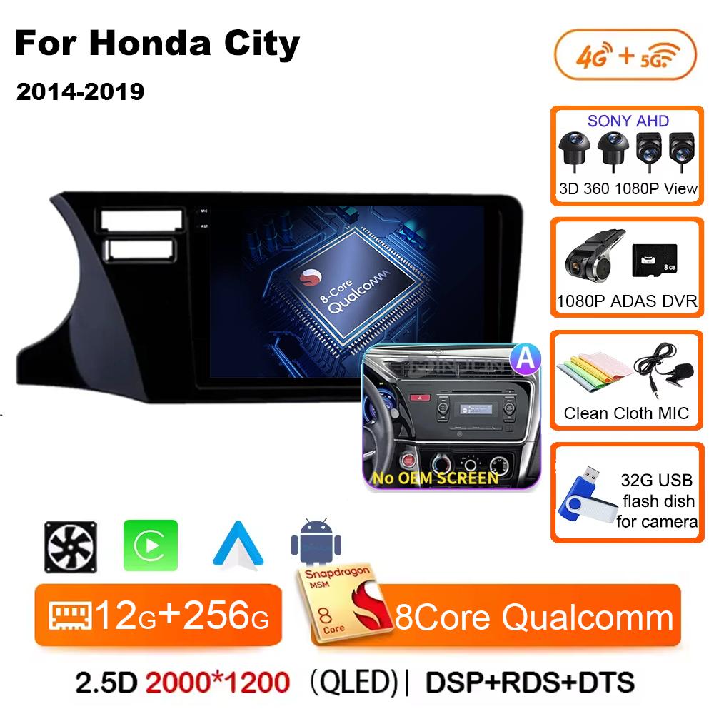 Для Honda City 2014 2015 2016 2017 2018 2019 Android 14 Qualcomm Car Radio GPS Navi QLED Screen Car Player WIFI BT 4G Головное устройство