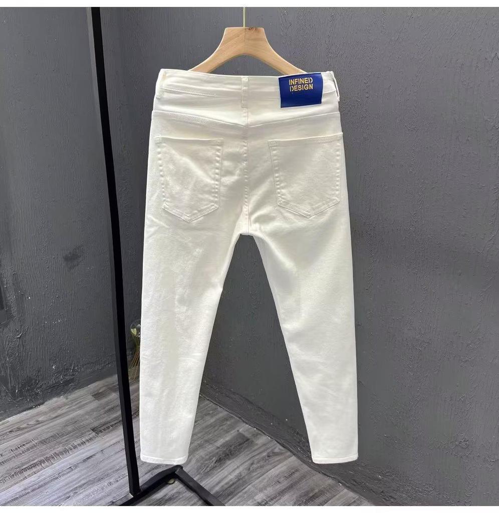 Men's Slim Fit Black & White Jeans - Nine-Point Skinny Casual Trousers