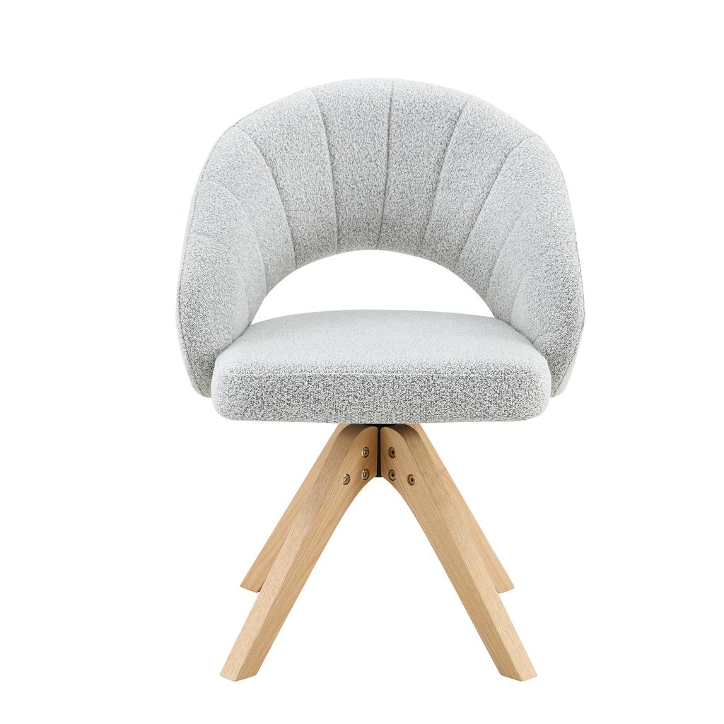 Set of 2 Retro Swivel Chairs, Light Grey Textured Velvet Fabric, Solid Wood Legs, 360° Swivel