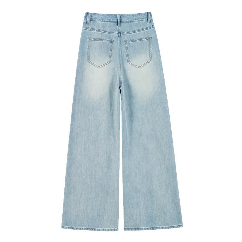 Lyocell cotton cool wide-leg jeans women's summer thin loose and thin light blue Tencel straight pants