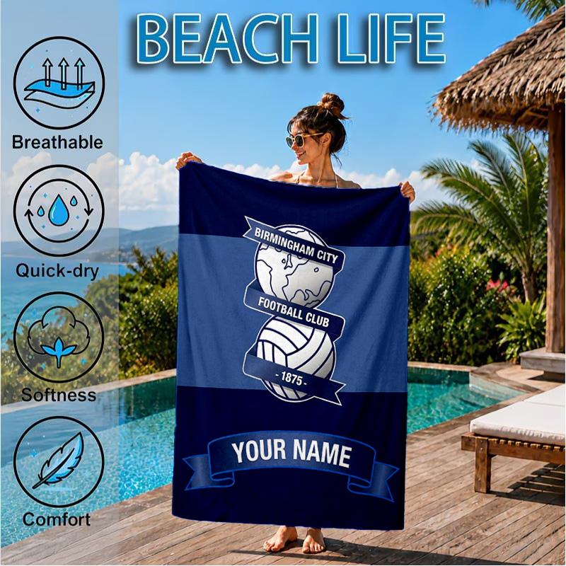 Custom Name Beach Towel Birmingham Football Club Soft and Quick-drying Beach Towel, Suitable for Travel, Swimming Pool, Gym, Yoga, Gifts