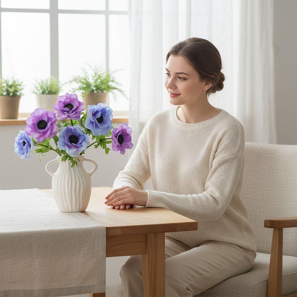 Multicolor Corn Poppy Artificial Flower Green Leaves Faux Flower Fake Flower  Home Decoration