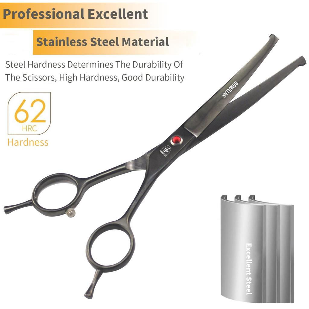 SANGELAR 7-дюймовые ножницы для домашних животных, профессиональные инструменты для ухода за домашними собаками, круглая головка, безопасное использование изогнутых ножниц, ножницы для резки домашних животных