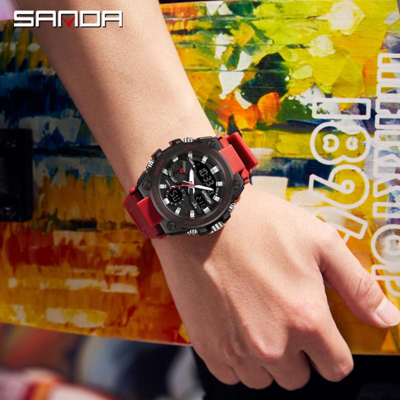 SANDA Fashion Trend Military Style Male Students and Teenagers Multi-functional Luminous Waterproof Electronic Watch
