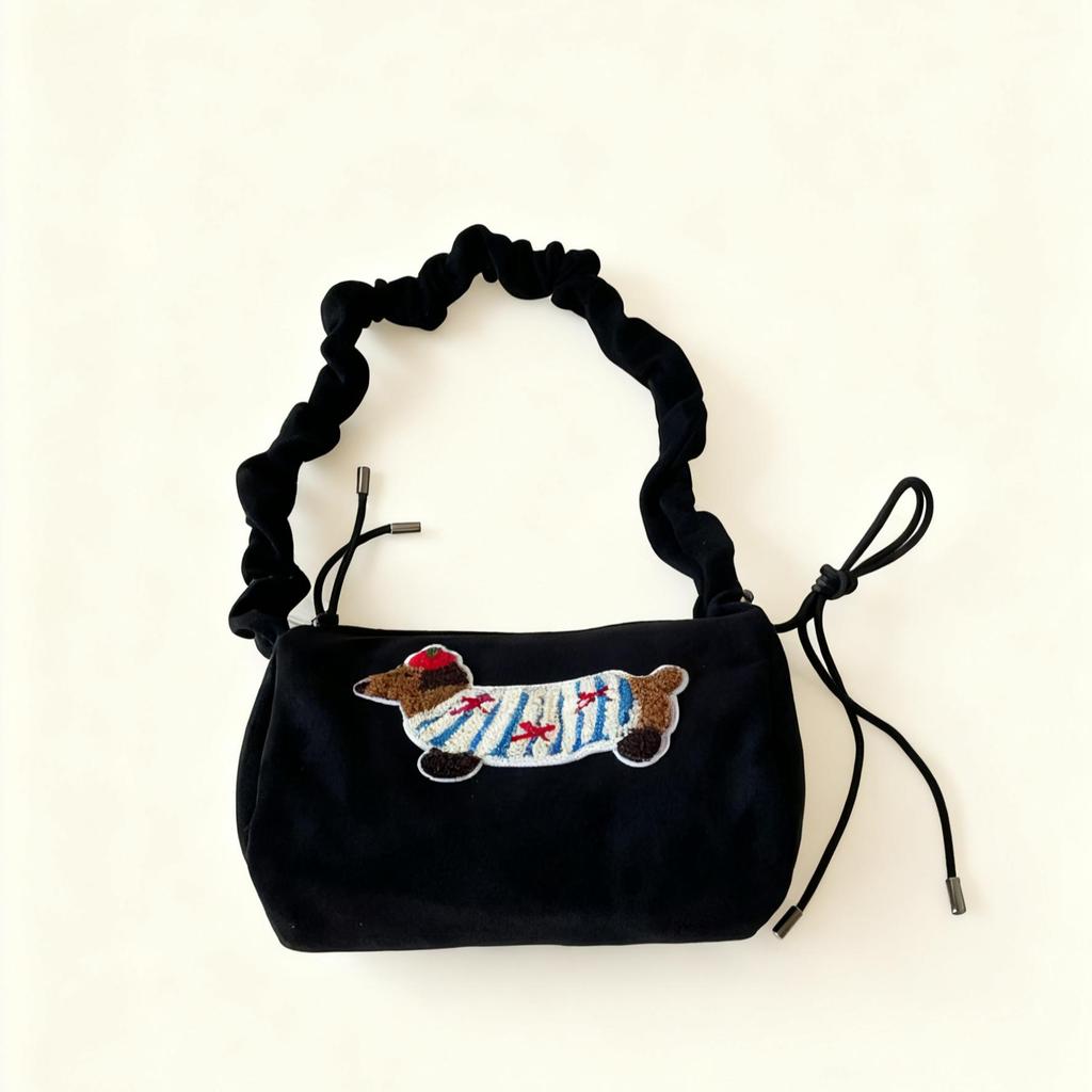 Милая мультяшная сумка-тоут из замши с таксой - 2025 Нишевая женская квадратная сумка под мышкой