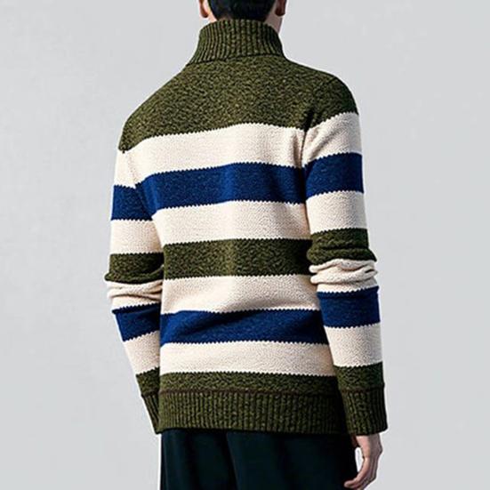 Men Knitted Sweater Color Block Zippered Half Turtleneck Pullover Tops Long Sleeve Half-Zipper Casual Pullover Tops