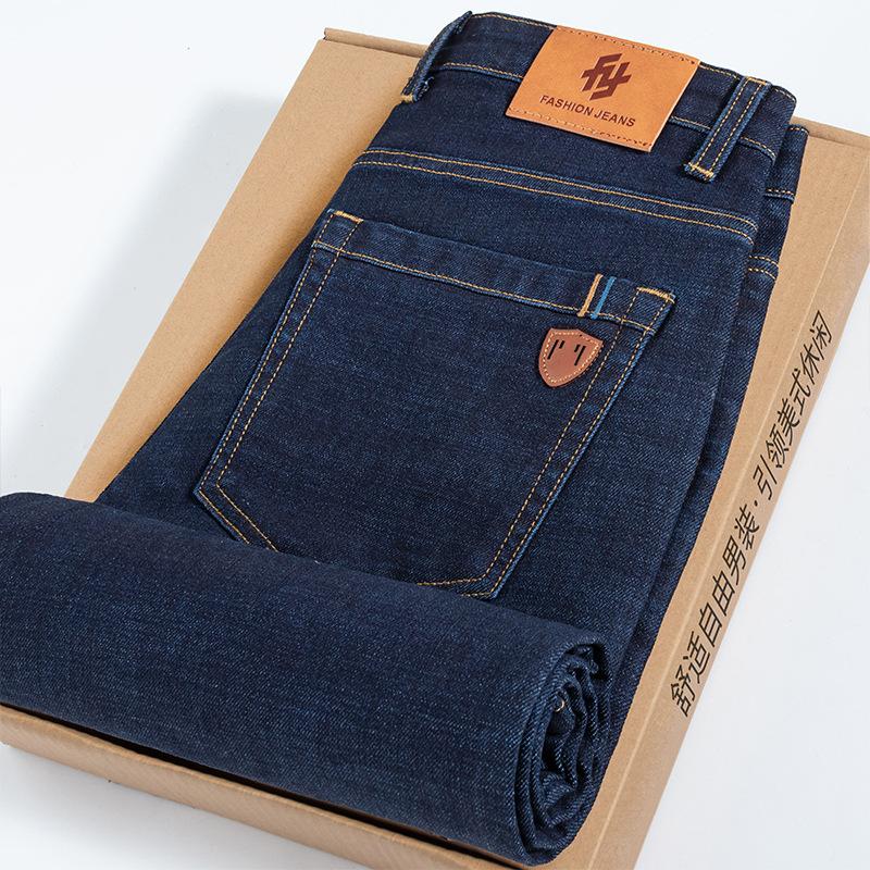 Новые джинсы осень-зима, флисовые утолщенные свободные прямые деловые эластичные повседневные брюки