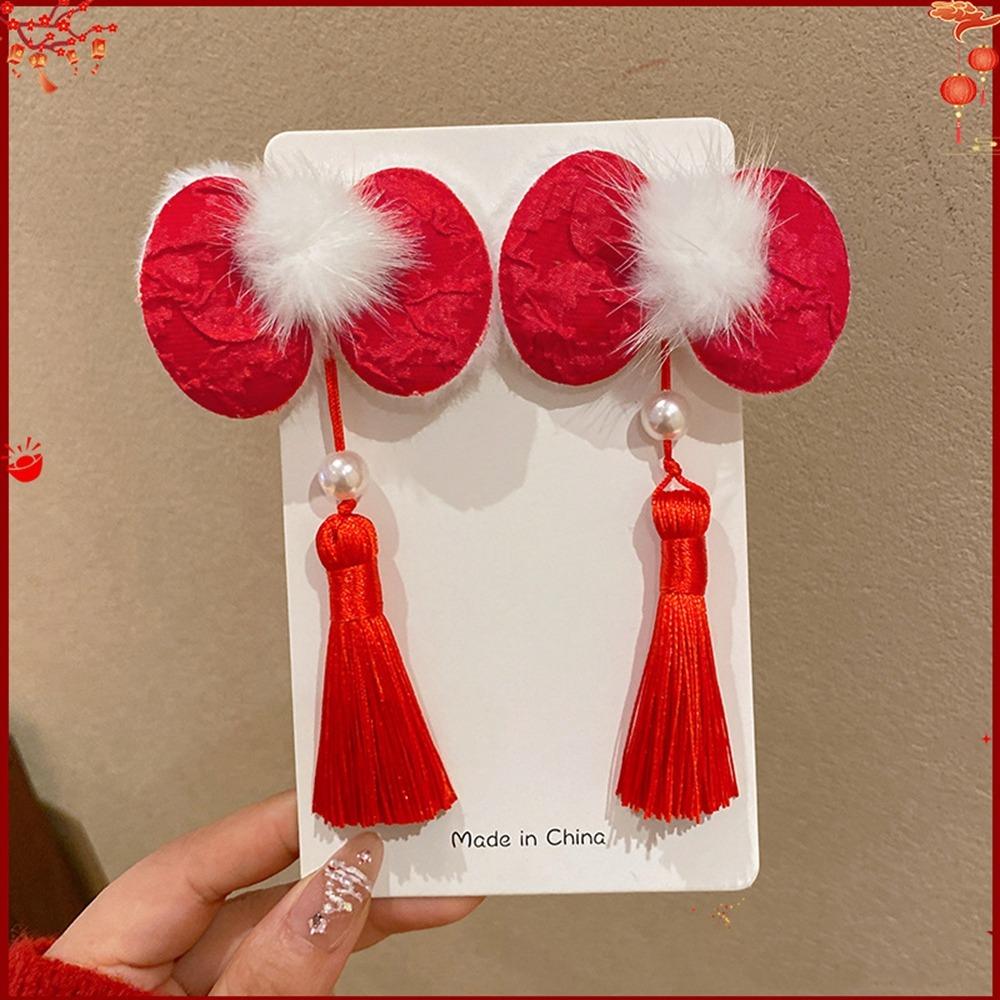 Plush Children Red Bow Hairpin Cat Ears Hanfu Hair Sticks All-match Ancient Style Hairpin Girls