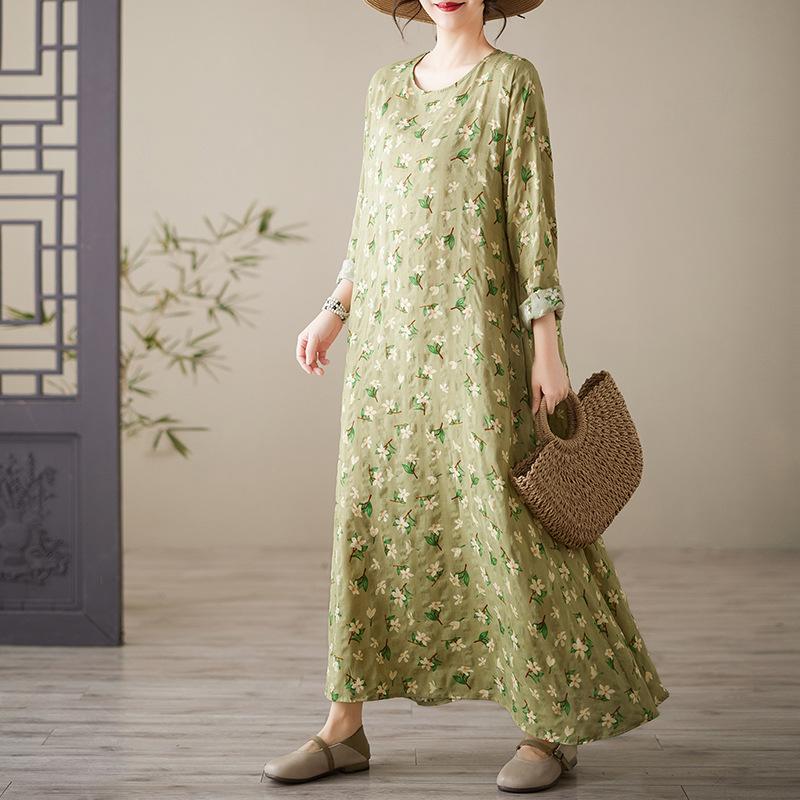 Весеннее литературное платье больших размеров с принтом, круглым вырезом, длинными рукавами, повседневное платье для женщин, вечерние платья