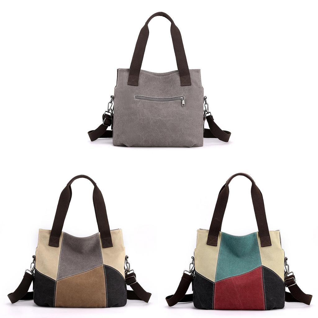 Womens Business Canvas Shoulder Bag With Colorblocking And Spacious Interior