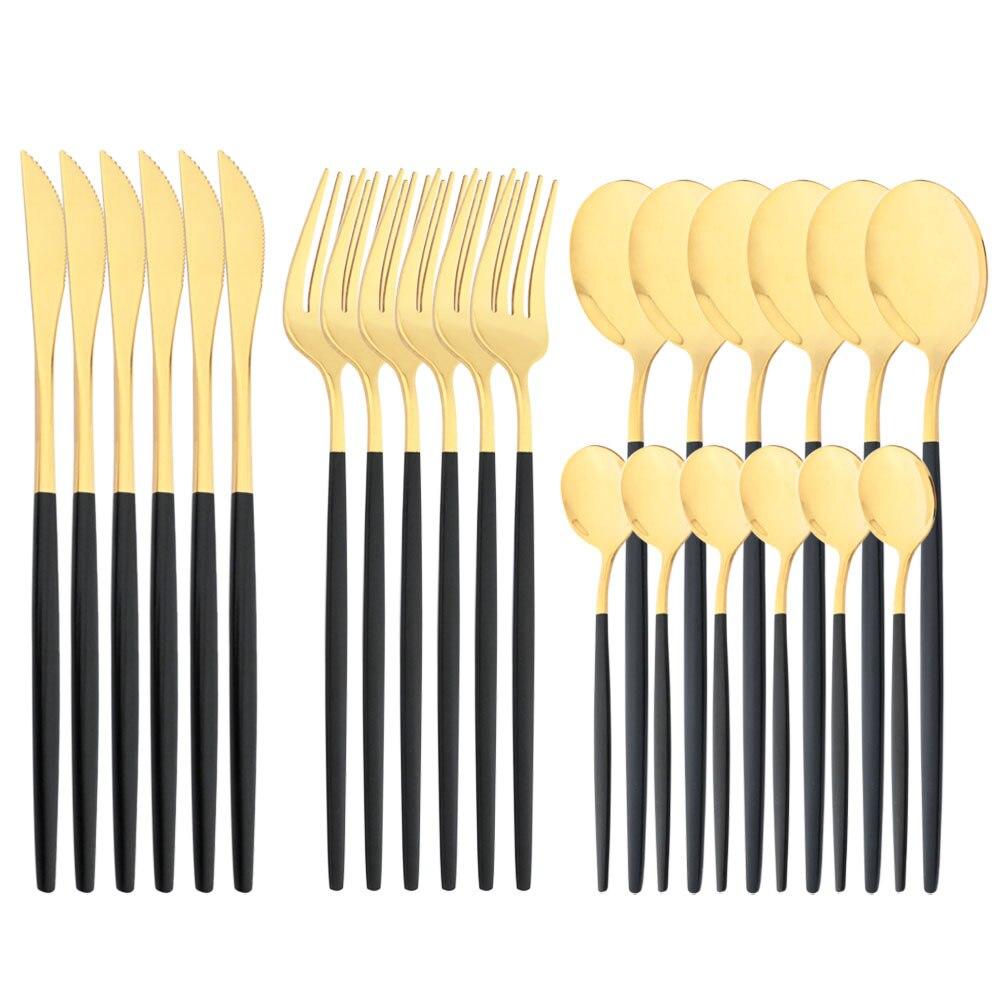 Purple Stainless Steel Cutlery Set 24pc For 6 Flatware Knife Fork Coffee Spoons Tableware Suit Household Kitchen Dinnerware Set