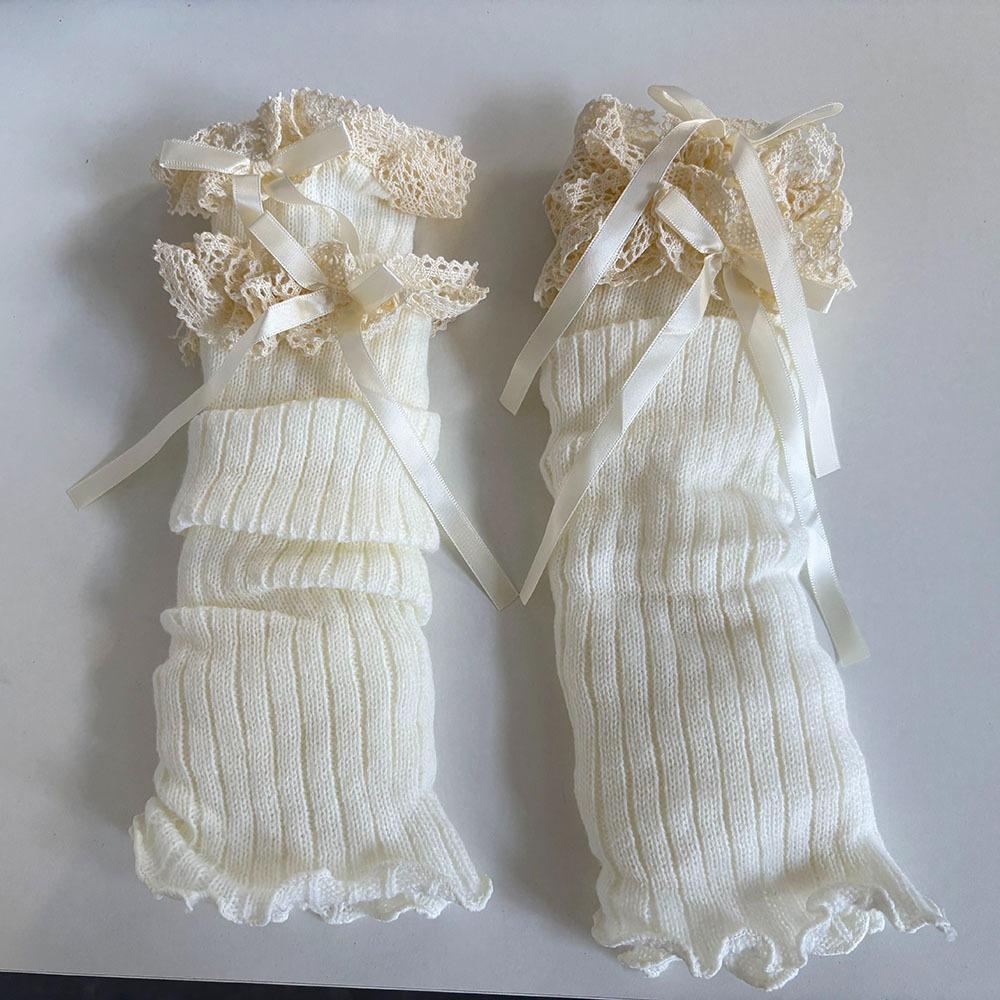 Solid Color Bow Ribbon Leg Warmers Long Stockings Knitted Foot Cover Children's Foot Warmer Winter
