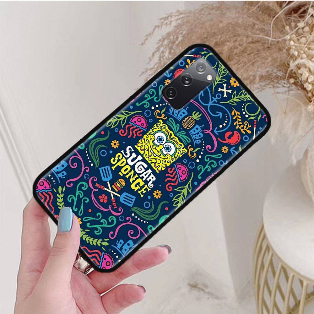 Черный чехол для iPhone 16 15 Plus 14 13 12 11 Pro 8 6 SE XR XS Max P30 Nova 5T Y5P Y6 Y7 Y8P Y9 Realme C30 C33 C31 S-41 Губка Боб Мультфильм