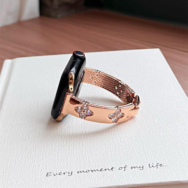 Совместимо с Apple Watch Series 11, Huawei GT6 и Xiaomi 9 Pro: Алмазная Четырехлистная Медная Цепь Ремешок iWatch1098E