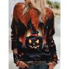 Women's Long Sleeve T-shirts Halloween Theme Black Cat Graphic Streetswear Polyester Tops Casual Pullover Women's Clothing