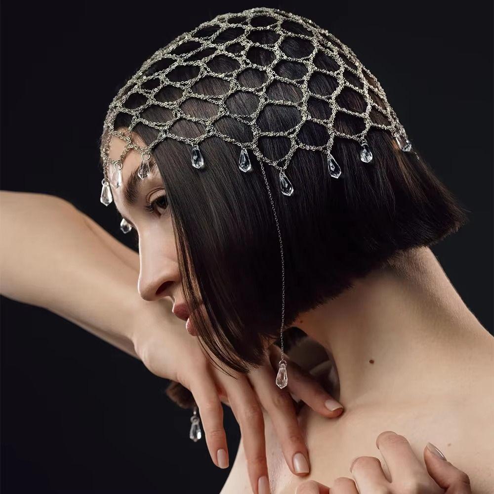 Long Tassel Woven Rhinestone Hair Sparkling Rhinestone Women Hat Shiny Beaded Hat Gift For Ladies