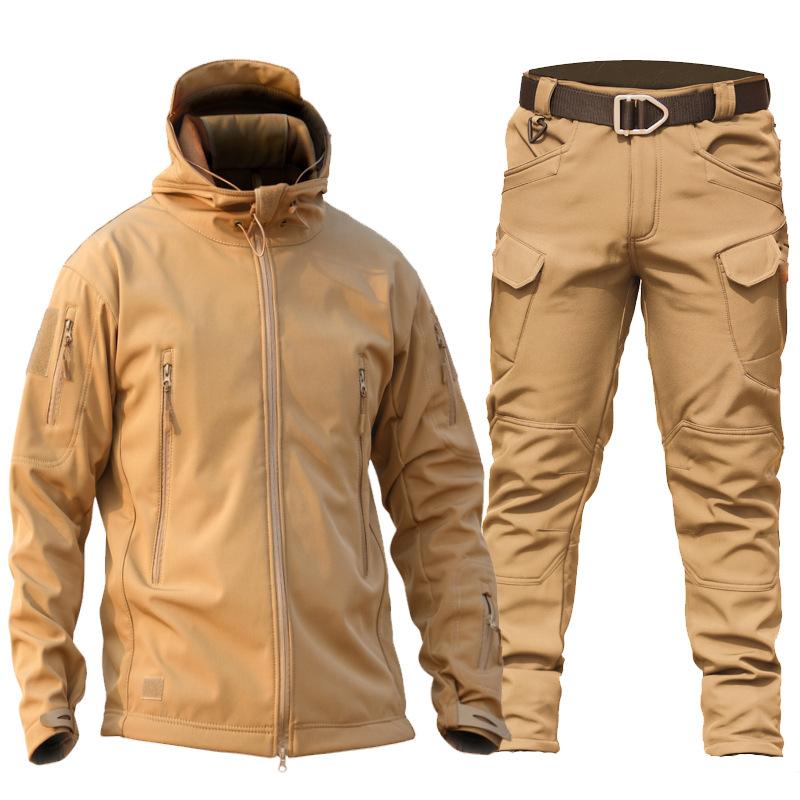 Мужской зимний уличный костюм Softshell для снега, теплая куртка + теплые штаны, комплект из 2 предметов