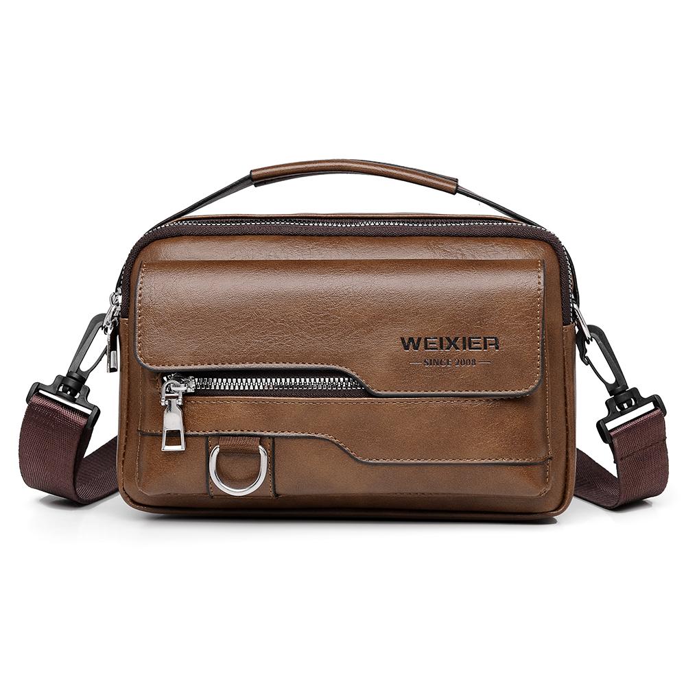 WEIXIER Мужская кожаная водонепроницаемая сумка-мессенджер, вместительный портфель через плечо с регулируемым ремнем для работы в офисе