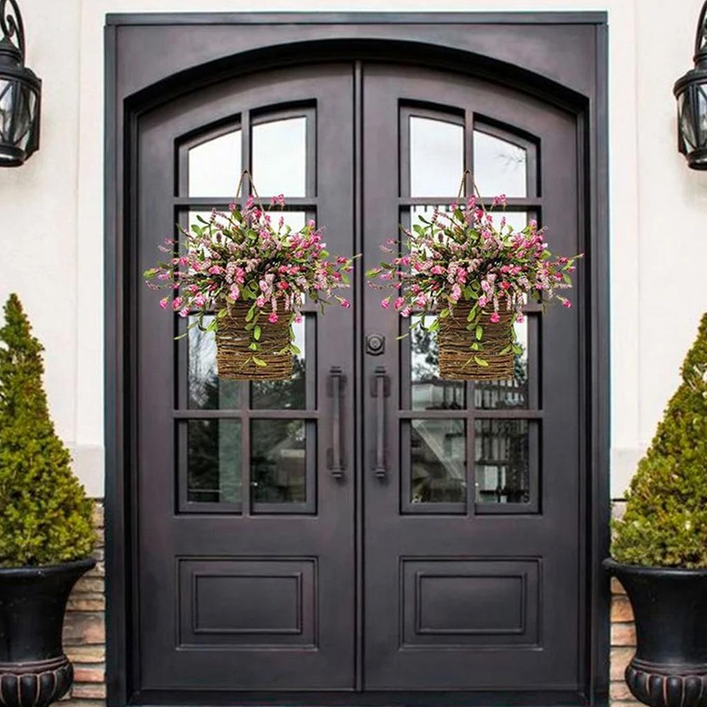 Door Hanger Basket Decorative Door Hanging Basket Wreath Front Door Artificial Wildflowers Basket for Home Wedding