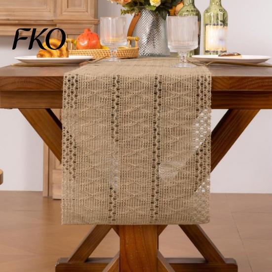 Durable Woven Table Runner Bohemian Runner, Rustic Fringed Ramie Decorative Dining for Farmhouse Home