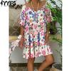 Женская мода лето весна цветочный узор принт с коротким рукавом и круглым вырезом с высокой талией повседневные платья