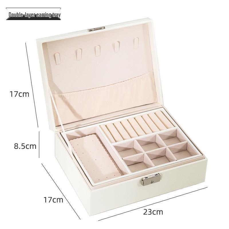 Double-Layer Leather Jewelry Box with Lock for Earrings and Handcrafted Accessories