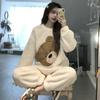 Cute Cartoon Top Pants Soft Pijamas Set for Women Fleece Thick Warm Women's Pajamas Set Winter Sleepwear Home Suit Pyjamas Femme