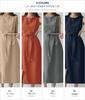 Women's Bohemian Sleeveless Belted Cotton Linen Maxi Dress